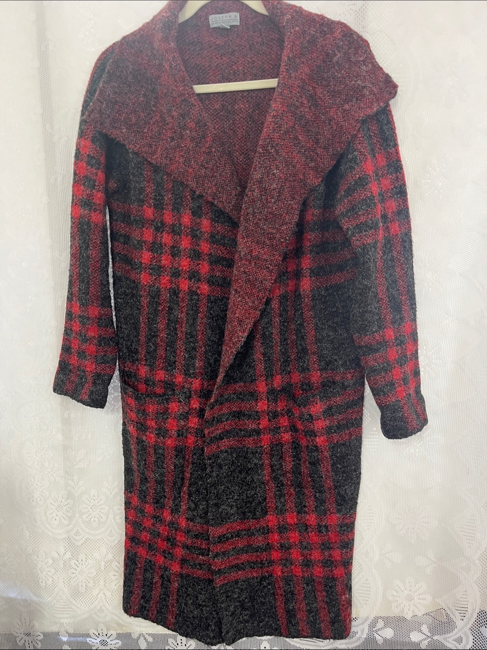 Joseph A Oversized Plaid Shawl-Collar Open Cardigan S